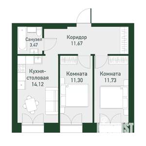 2-к квартира, вторичка, 51м2, 2/4 этаж