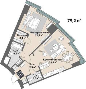2-к квартира, строящийся дом, 79м2, 28/52 этаж