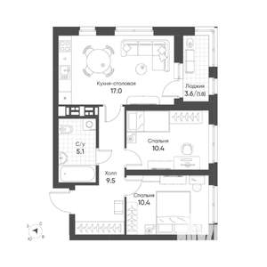 2-к квартира, строящийся дом, 54м2, 7/16 этаж