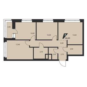 4-к квартира, вторичка, 67м2, 12/23 этаж