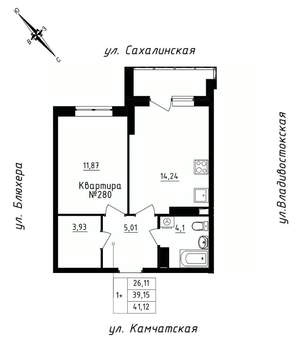 1-к квартира, строящийся дом, 41м2, 24/25 этаж