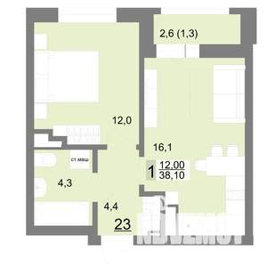 1-к квартира, вторичка, 38м2, 4/26 этаж
