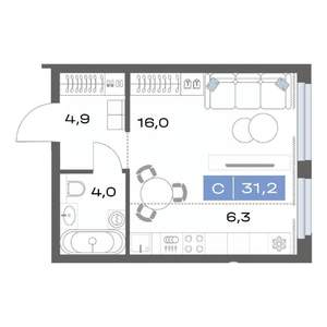 Студия квартира, строящийся дом, 31м2, 4/17 этаж
