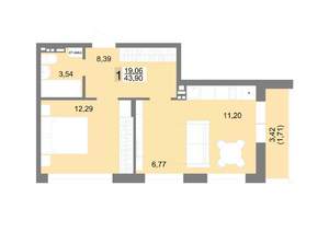 1-к квартира, вторичка, 45м2, 9/10 этаж