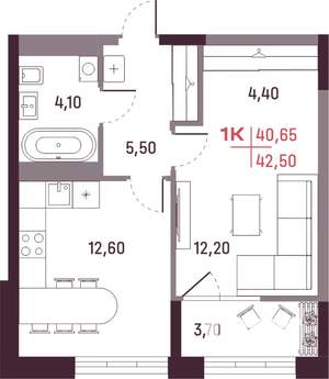 1-к квартира, вторичка, 41м2, 13/25 этаж