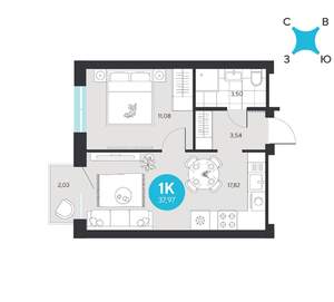 1-к квартира, вторичка, 38м2, 9/22 этаж