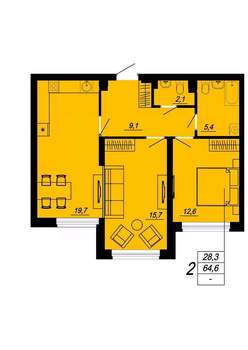 2-к квартира, вторичка, 65м2, 2/24 этаж