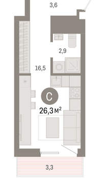 Студия квартира, вторичка, 26м2, 5/8 этаж