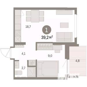 1-к квартира, вторичка, 39м2, 7/9 этаж