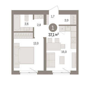 1-к квартира, вторичка, 37м2, 2/15 этаж