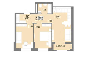 2-к квартира, вторичка, 58м2, 8/22 этаж