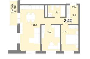 2-к квартира, вторичка, 65м2, 15/26 этаж