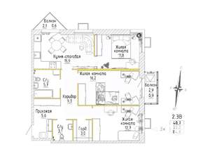 3-к квартира, строящийся дом, 85м2, 2/8 этаж