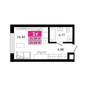 Студия квартира, строящийся дом, 25м2, 2/23 этаж