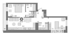 2-к квартира, сданный дом, 75м2, 9/9 этаж
