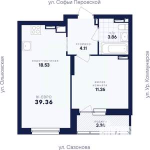 1-к квартира, вторичка, 39м2, 12/18 этаж