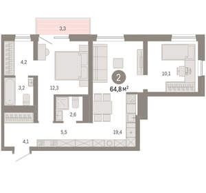 2-к квартира, вторичка, 65м2, 5/8 этаж