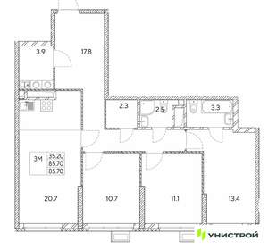 3-к квартира, вторичка, 86м2, 27/30 этаж