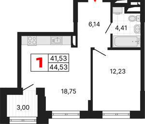 1-к квартира, вторичка, 45м2, 3/25 этаж