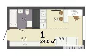 Студия квартира, строящийся дом, 24м2, 30/32 этаж
