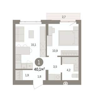 1-к квартира, вторичка, 40м2, 2/7 этаж