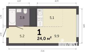 Студия квартира, строящийся дом, 24м2, 30/32 этаж