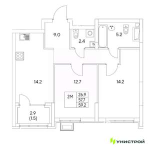 2-к квартира, вторичка, 59м2, 13/31 этаж