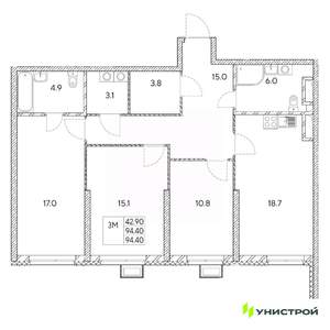 3-к квартира, вторичка, 94м2, 23/31 этаж