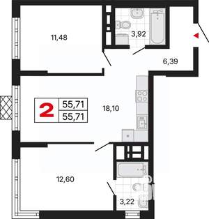 2-к квартира, вторичка, 56м2, 4/30 этаж