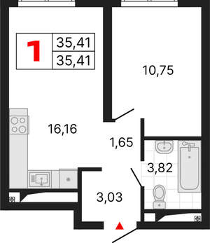 1-к квартира, вторичка, 35м2, 17/25 этаж