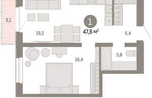 1-к квартира, вторичка, 48м2, 13/24 этаж
