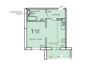 1-к квартира, вторичка, 34м2, 1/10 этаж