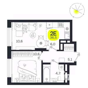 2-к квартира, вторичка, 37м2, 18/27 этаж