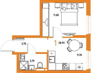 1-к квартира, вторичка, 29м2, 7/24 этаж