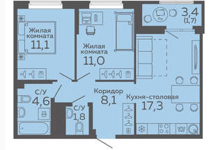 2-к квартира, вторичка, 56м2, 5/15 этаж