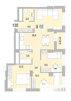 3-к квартира, вторичка, 74м2, 18/24 этаж
