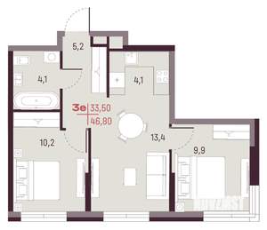 3-к квартира, вторичка, 47м2, 16/20 этаж