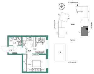2-к квартира, строящийся дом, 30м2, 18/24 этаж