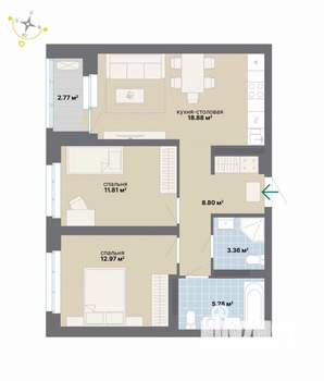 2-к квартира, вторичка, 64м2, 8/26 этаж