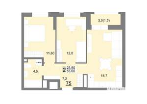 2-к квартира, вторичка, 56м2, 11/26 этаж