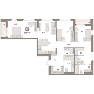 3-к квартира, вторичка, 106м2, 11/16 этаж
