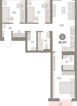 3-к квартира, вторичка, 81м2, 6/9 этаж
