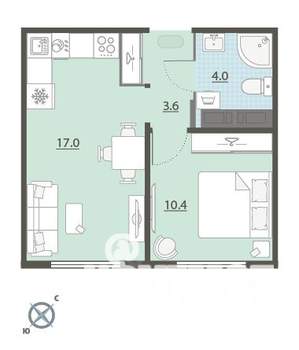 1-к квартира, вторичка, 35м2, 17/24 этаж