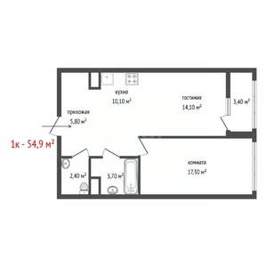 1-к квартира, вторичка, 55м2, 7/8 этаж