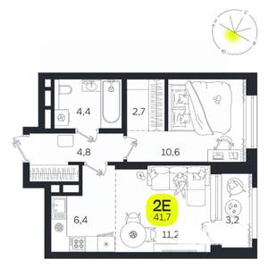 2-к квартира, вторичка, 42м2, 23/27 этаж