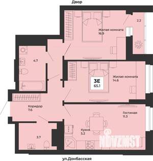 3-к квартира, строящийся дом, 65м2, 14/25 этаж