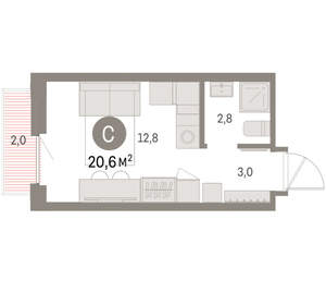 Студия квартира, вторичка, 21м2, 3/9 этаж