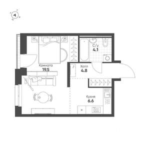 Студия квартира, строящийся дом, 35м2, 4/16 этаж