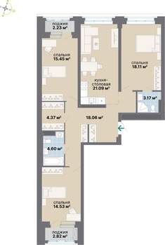 3-к квартира, вторичка, 104м2, 2/25 этаж