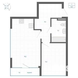 1-к квартира, вторичка, 47м2, 3/15 этаж
